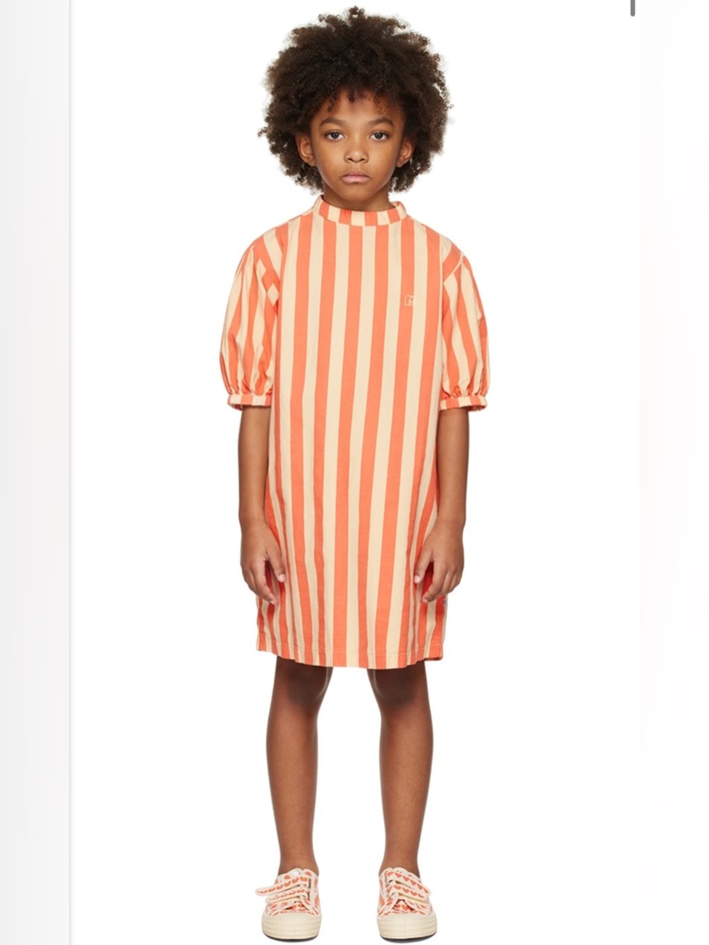 NWOT Repose AMS Orange Wavy Coral and Cream Striped Puff-Sleeve Tunic/Mini Dress